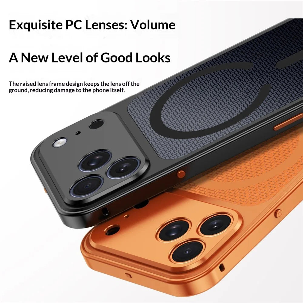 For iPhone 18 Pro / 17 Pro Magnetic Case Heat Dissipation Snap-On Metal + PC Phone Cover - Titanium Orange - 7