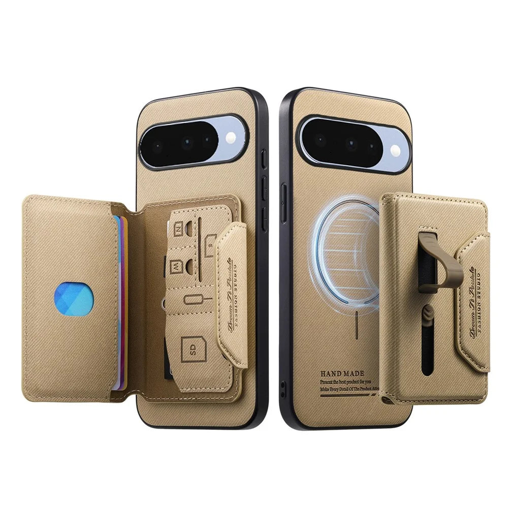 For Google Pixel 10 Pro / Pixel 10 Magnetic Case PU Leather + PC + TPU Anti-Scratch Back Cover with Detachable Card Holder - Khaki - 2