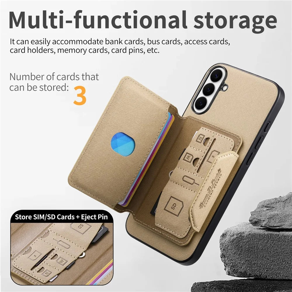 For Samsung Galaxy S26+ Magnetic Case PU Leather + PC + TPU Anti-Scratch Back Cover with Detachable Card Holder - Khaki - 4