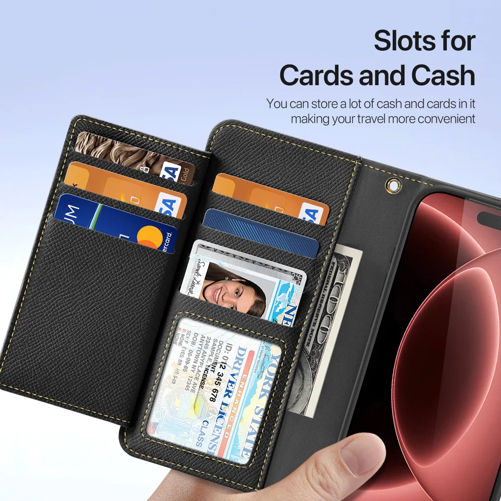 DUX DUCIS for iPhone 18 Pro / 17 Pro Case Lawa Series Detachable Magnetic Cowhide Leather Cover Zipper Wallet - Black - 7
