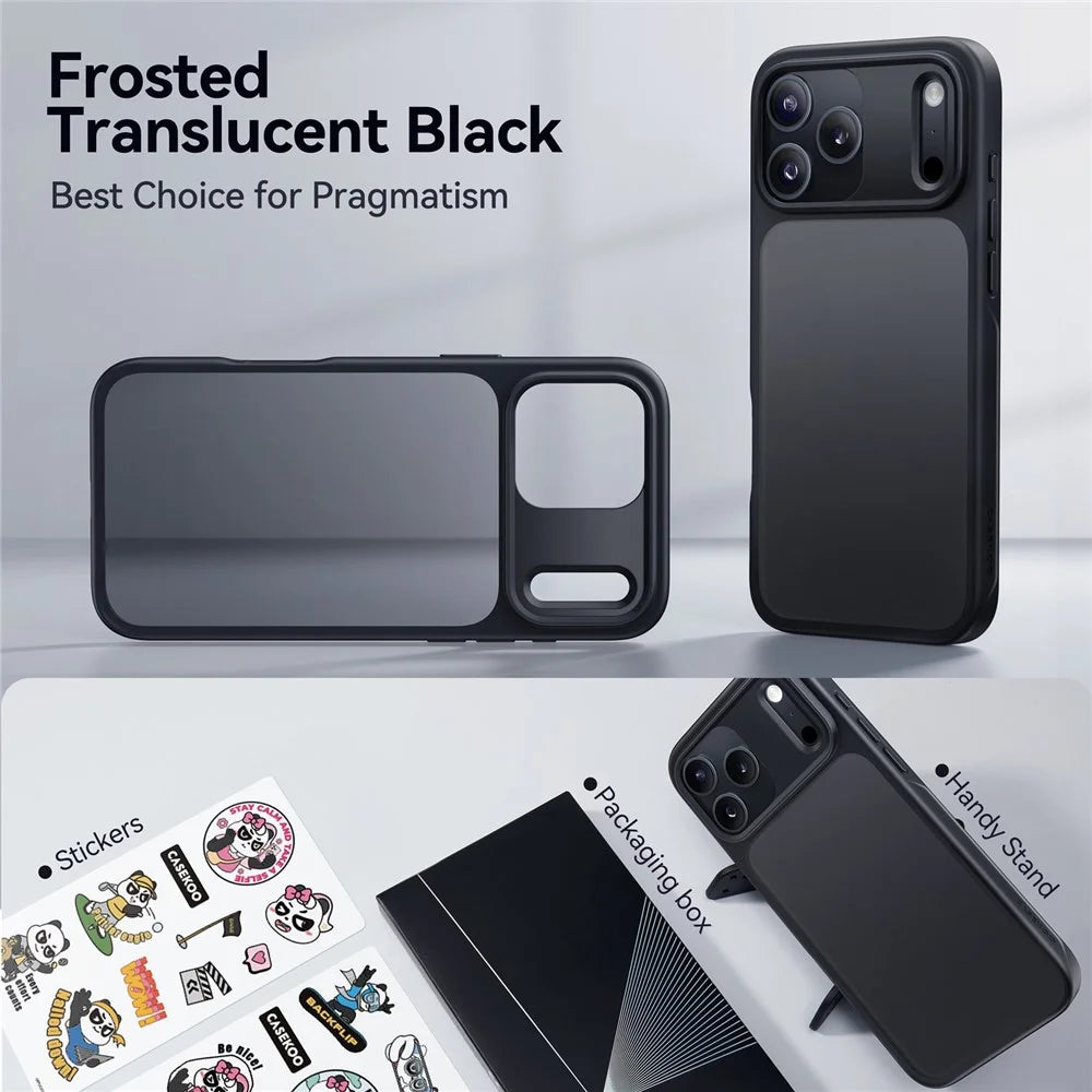 CASEKOO for iPhone 18 Pro / 17 Pro Case PC + TPU Matte Finish Anti-Fingerprint Phone Cover - Black - 6