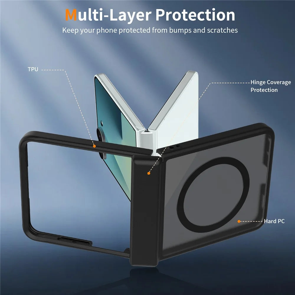 For Samsung Galaxy Z Flip8 Magnetic Case Hinge Protection TPU + Acrylic Translucent Phone Cover - Black - 3