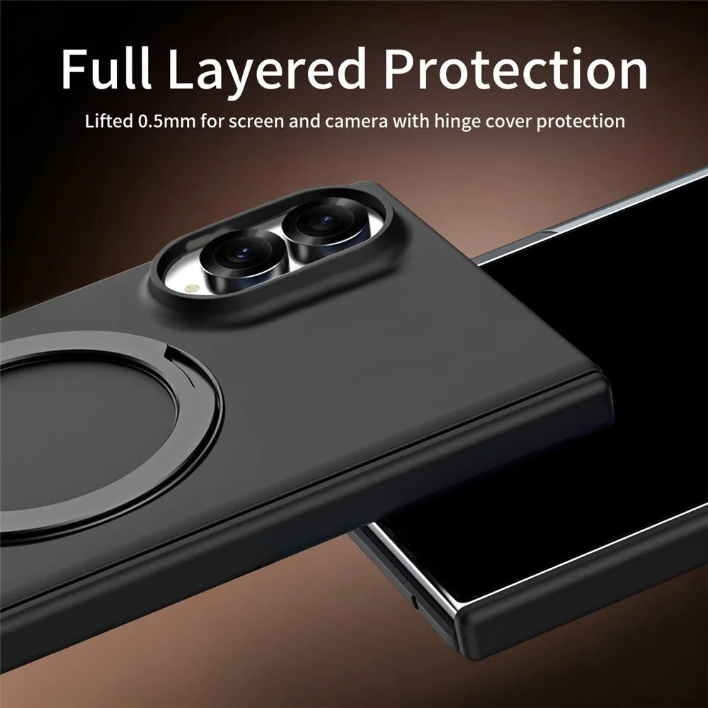 For Samsung Galaxy Z Fold8 Case Magnetic Rotating Kickstand Hard PC Phone Cover with Tempered Glass Film - Black / Dark Grey - 6