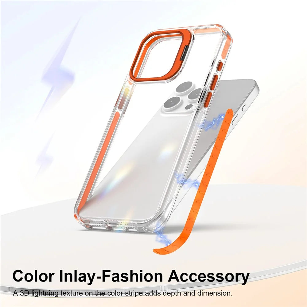 For iPhone 14 Pro Max Case Metal Camera Kickstand Shockproof Clear PC + TPU Phone Cover - Transparent Orange - 4