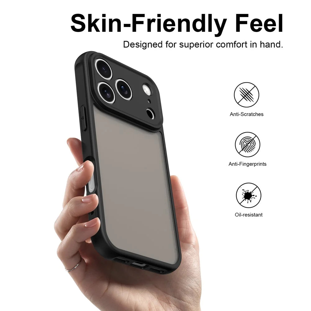 For iPhone 18 Pro Max / 17 Pro Max Case Drop Proof Airbags Frosted Translucent PC + TPU Phone Back Cover - Black - 2