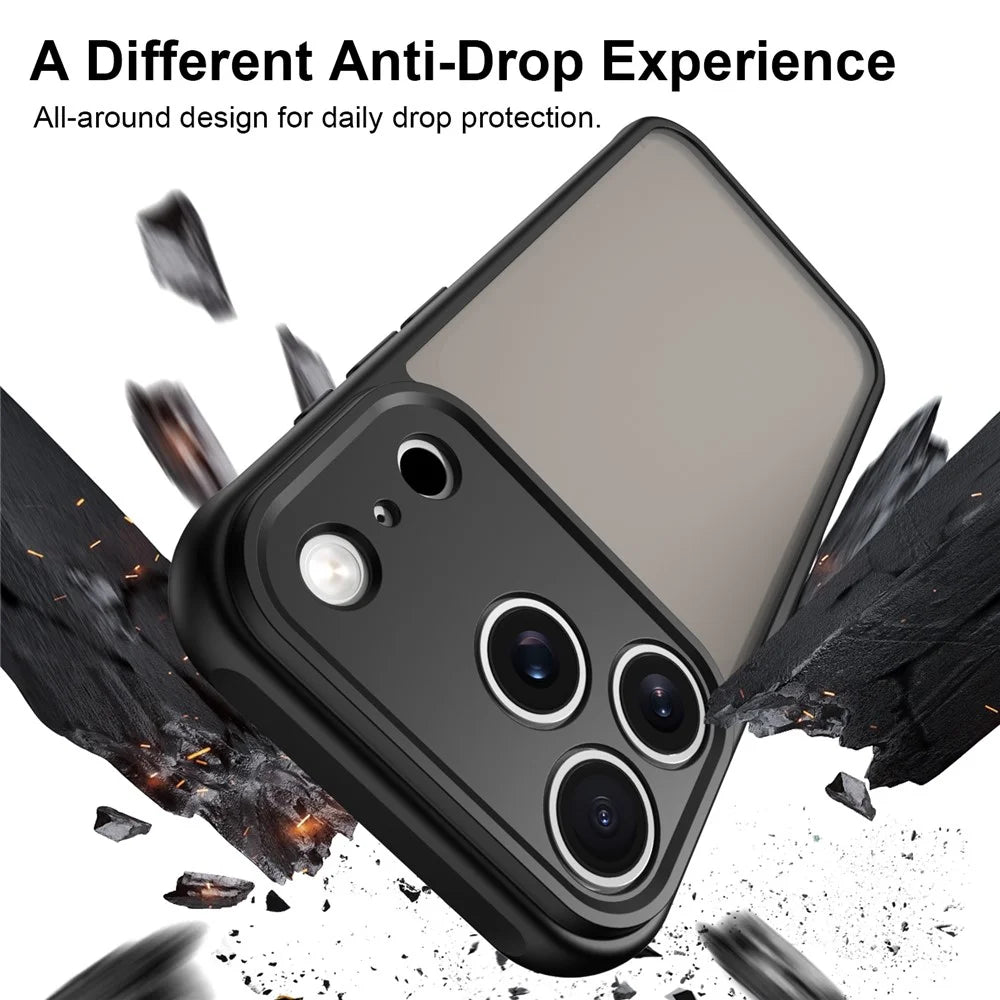 For iPhone 18 Pro Max / 17 Pro Max Case Drop Proof Airbags Frosted Translucent PC + TPU Phone Back Cover - Black - 4