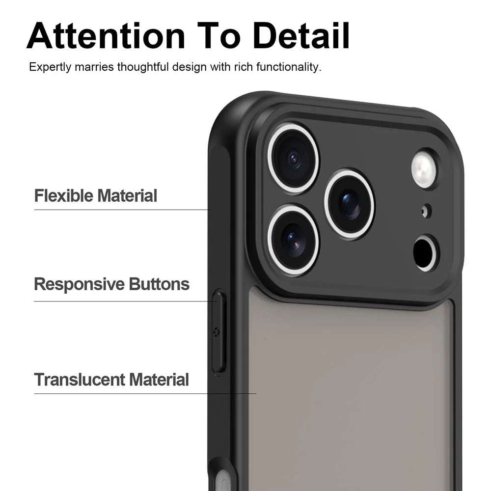For iPhone 18 Pro Max / 17 Pro Max Case Drop Proof Airbags Frosted Translucent PC + TPU Phone Back Cover - Black - 7
