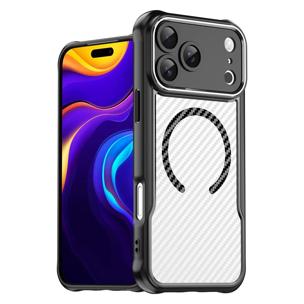 For iPhone 18 Pro Max / 17 Pro Max Case Magnetic Case Hybrid Phone Cover Carbon Fiber - Black - 1