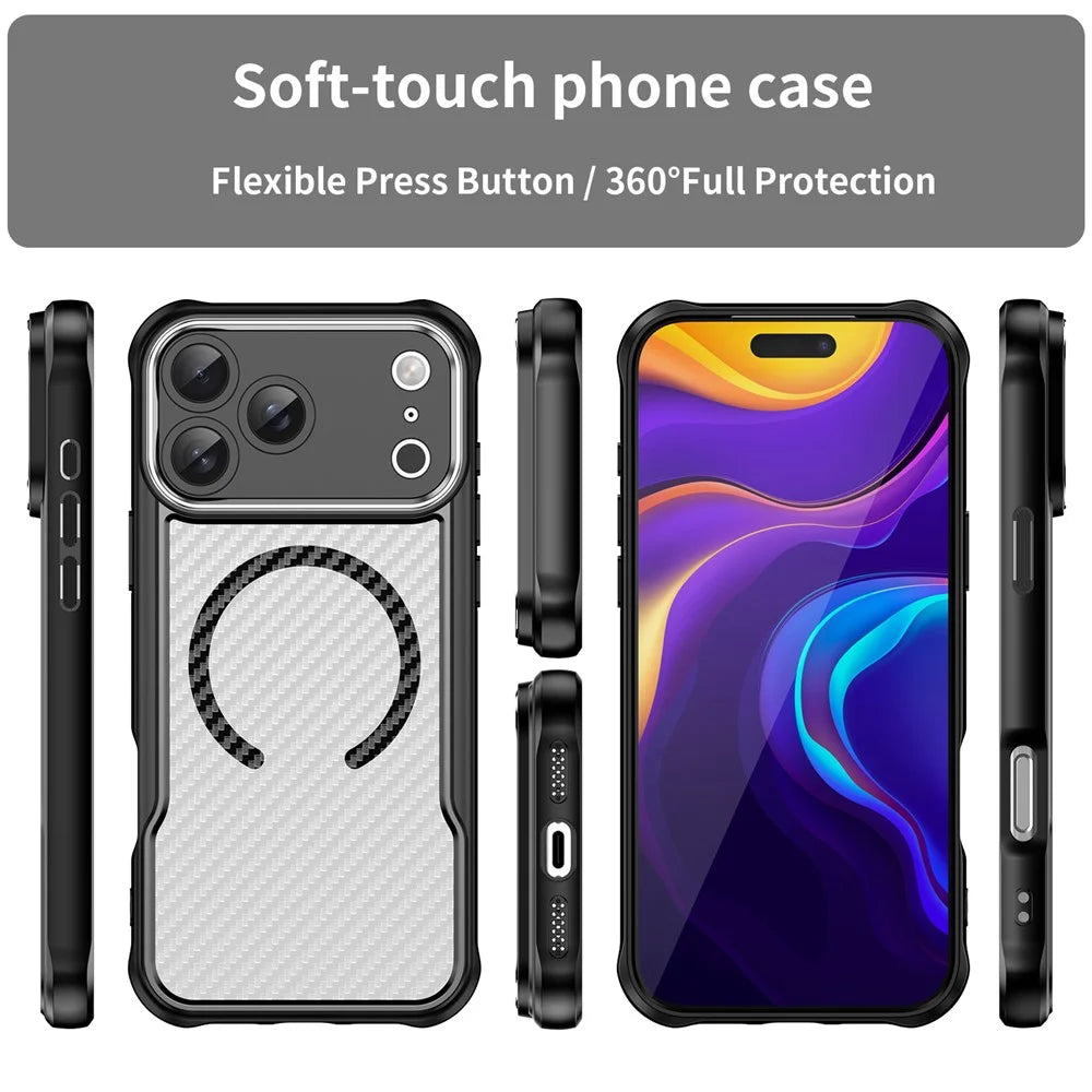 For iPhone 18 Pro Max / 17 Pro Max Case Magnetic Case Hybrid Phone Cover Carbon Fiber - Black - 3