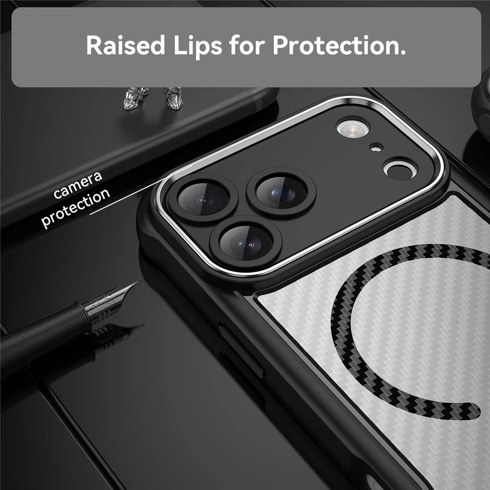 For iPhone 18 Pro Max / 17 Pro Max Case Magnetic Case Hybrid Phone Cover Carbon Fiber - Black - 6