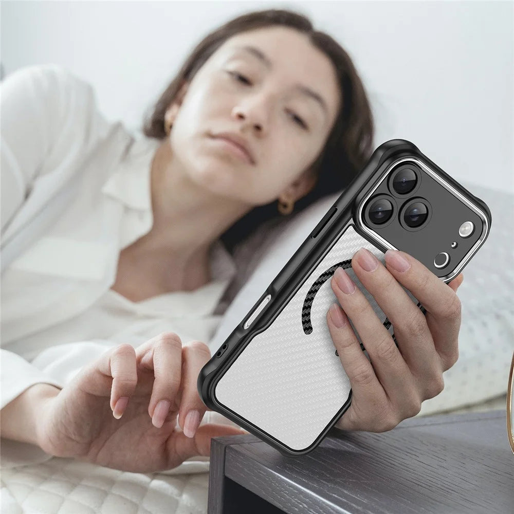 For iPhone 18 Pro Max / 17 Pro Max Case Magnetic Case Hybrid Phone Cover Carbon Fiber - Black - 7
