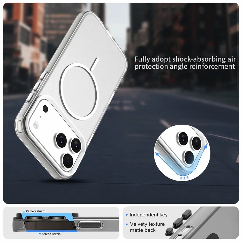 For iPhone 18 Pro Max / 17 Pro Max Magnetic Case PC + TPU + PET Air Cushion Shockproof Phone Cover - White - 2