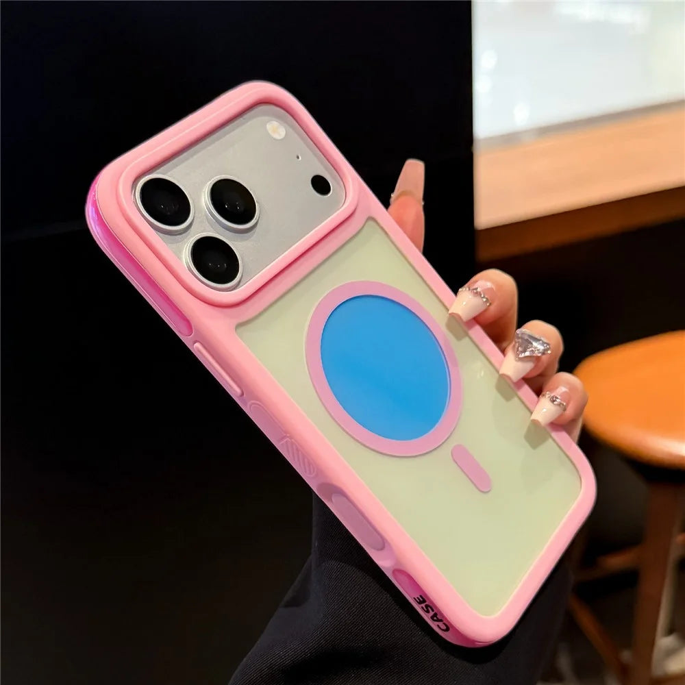 For iPhone 18 Pro Max / 17 Pro Max Magnetic Case Contrast Design 2 in 1 PC + TPU Matte Phone Cover - Pink - 1