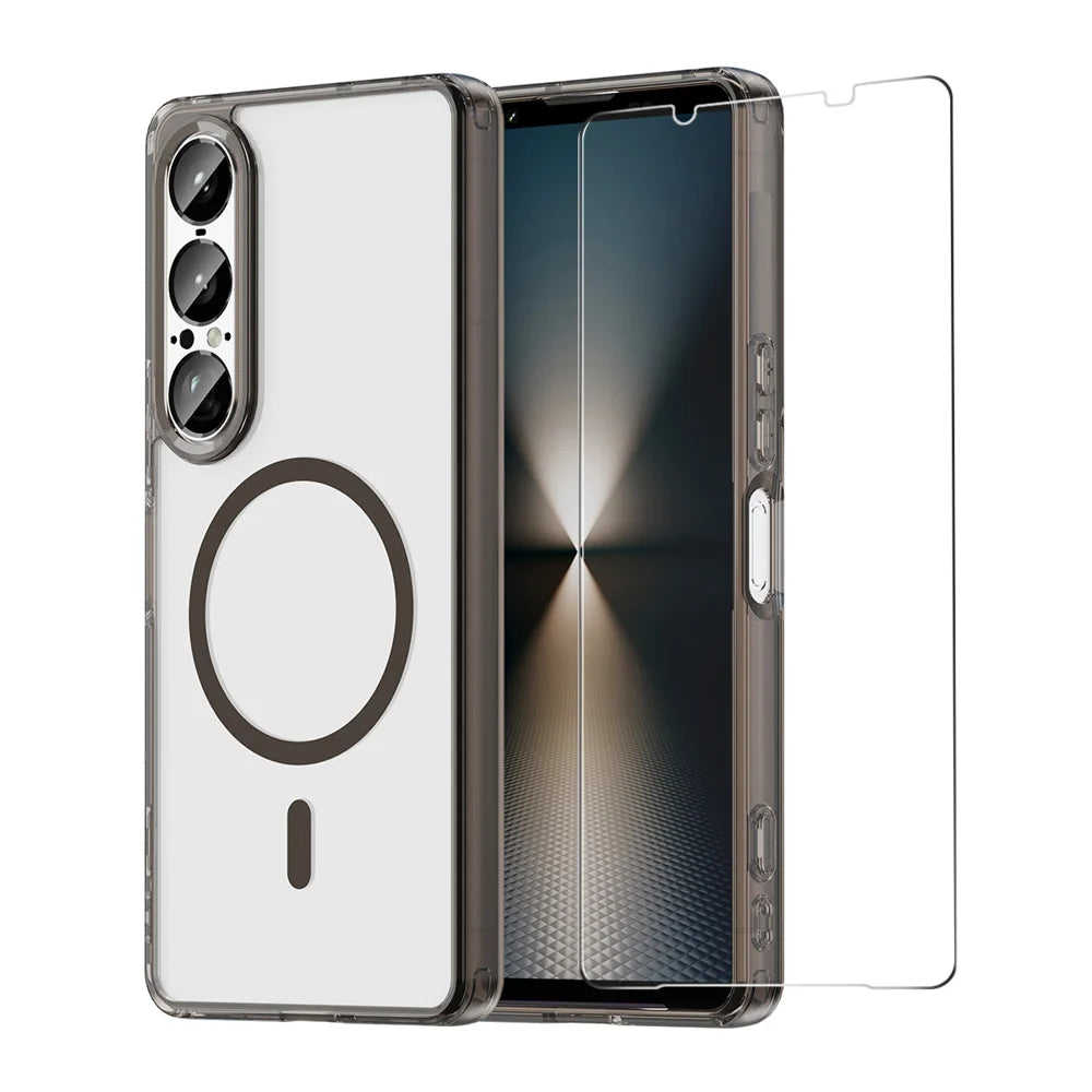 HAT PRINCE for Sony Xperia 1 VII ENKAY Magnetic Case Crystal Clear TPU Phone Cover with High Aluminium-silicon Glass Screen Protector - Black - 1