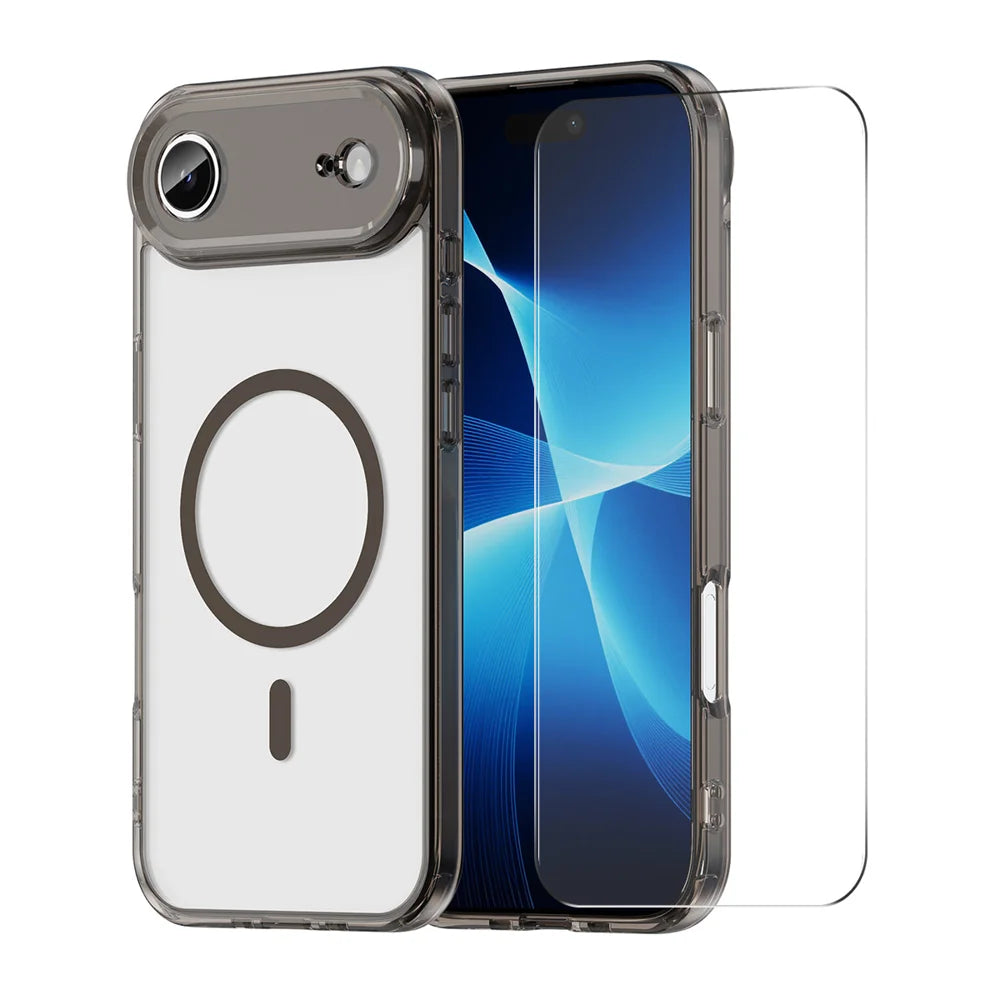 HAT PRINCE for iPhone Air ENKAY Magnetic Case Crystal Clear TPU Phone Cover with High Aluminium-silicon Glass Screen Protector - Black - 1