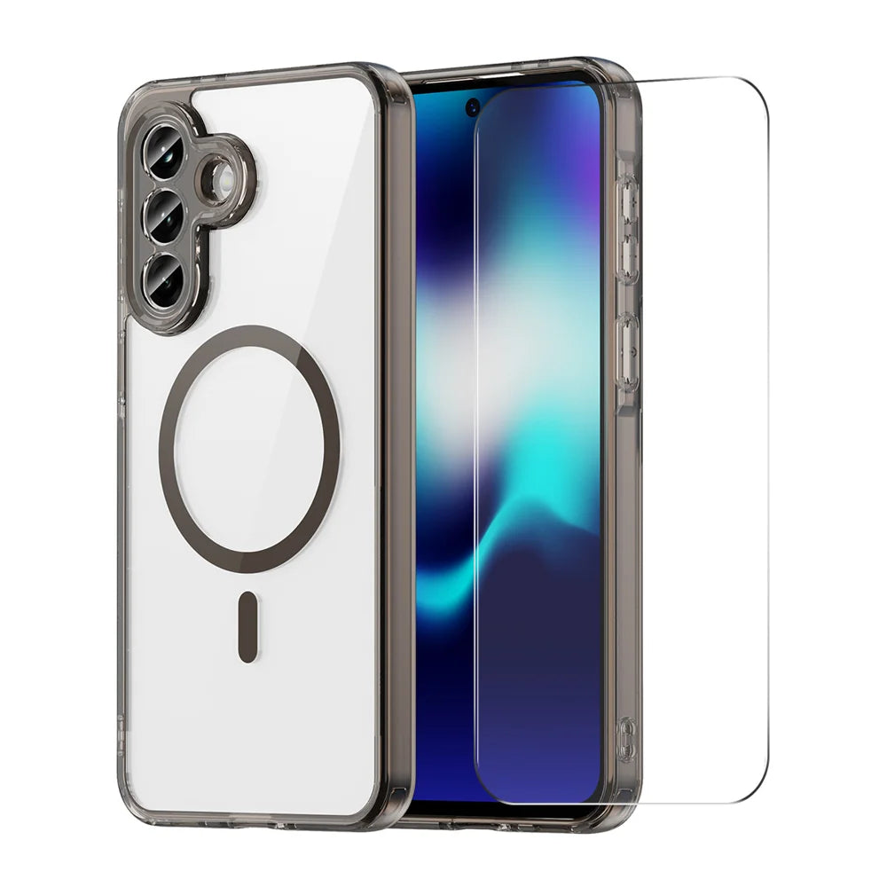 HAT PRINCE for Samsung Galaxy A56 5G / Galaxy A36 5G ENKAY Magnetic Case Crystal Clear TPU Phone Cover with High Aluminium-silicon Glass Screen Protector - Black - 1