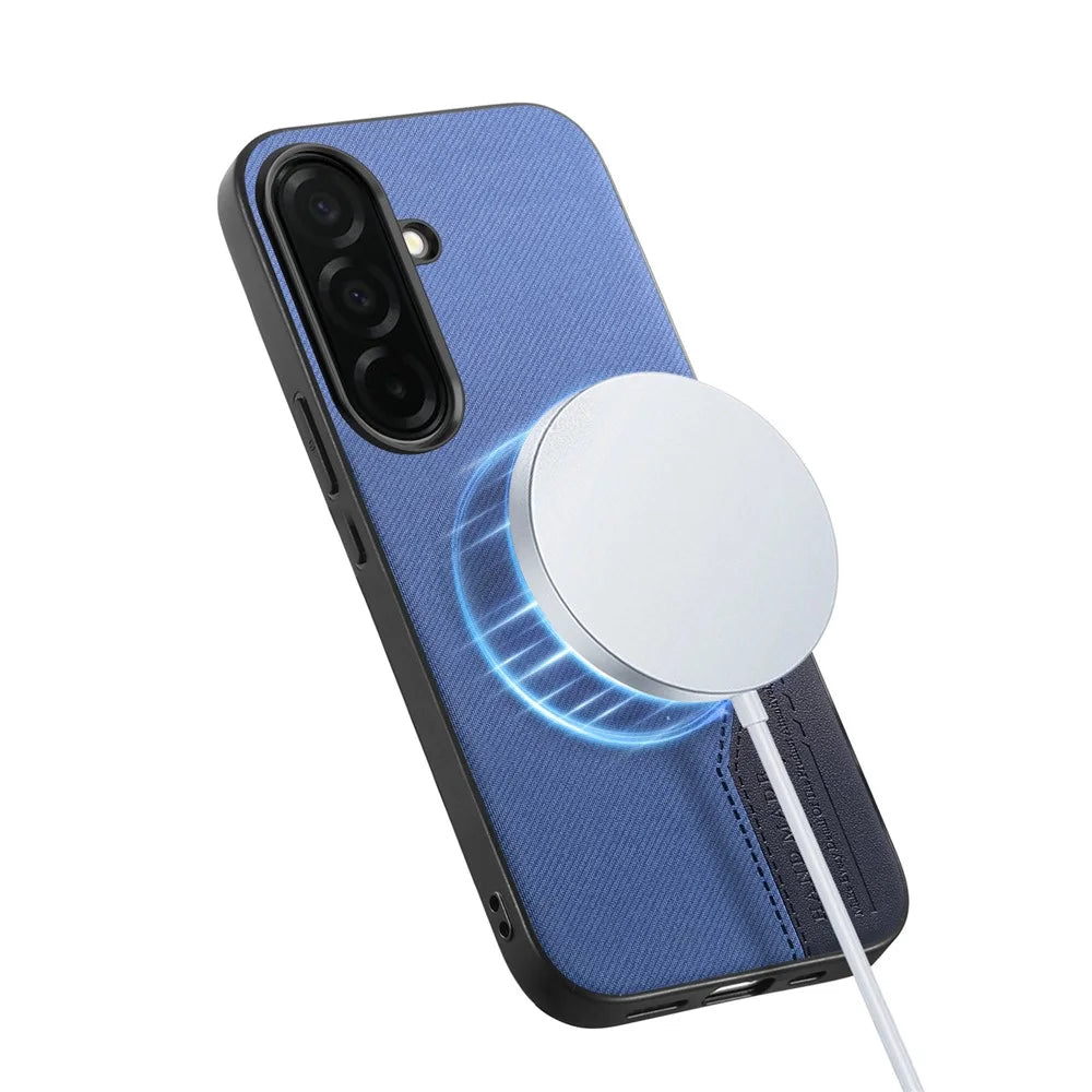 For Samsung Galaxy A56 5G Magnetic Case Cloth Texture PU Leather + PC + TPU Phone Cover - Blue - 2