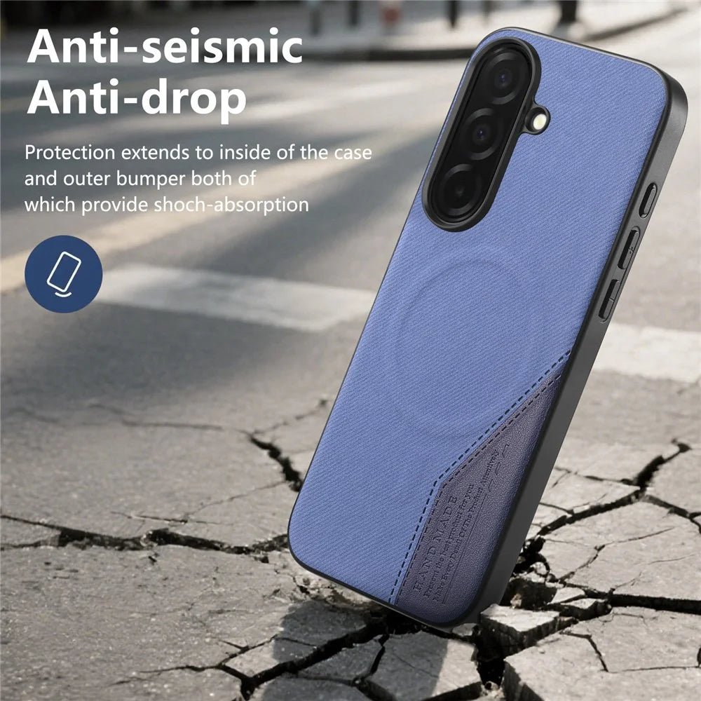For Samsung Galaxy A56 5G Magnetic Case Cloth Texture PU Leather + PC + TPU Phone Cover - Blue - 4