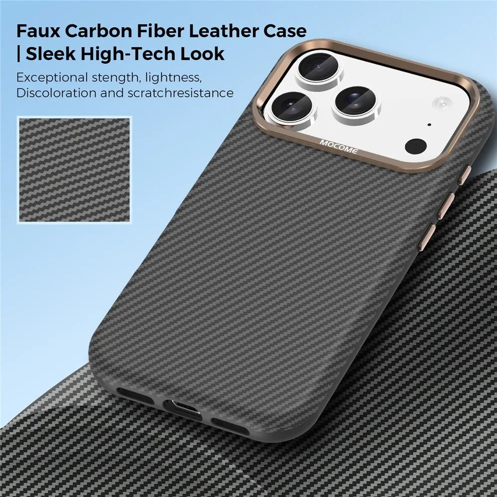 For iPhone 18 Pro Case Compatible with MagSafe Carbon Fiber Texture Shockproof Leather TPU PC Protective Cover - Black - 3