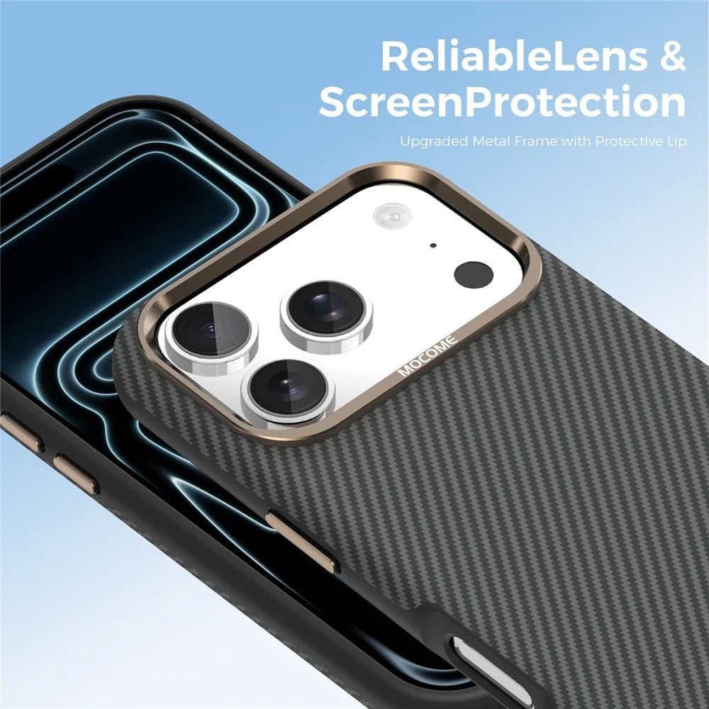 For iPhone 18 Pro Case Compatible with MagSafe Carbon Fiber Texture Shockproof Leather TPU PC Protective Cover - Black - 7