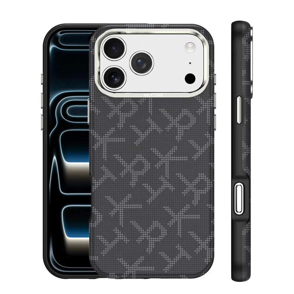 For iPhone 18 Pro Max Magnetic Case Aramid Fiber Texture Leather + PC + TPU Shockproof Phone Cover - Black - 2