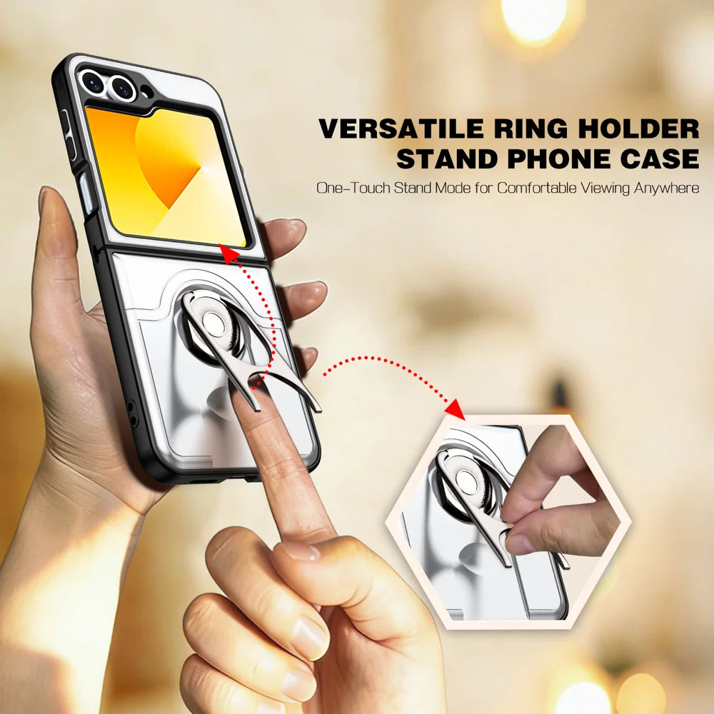 For Samsung Galaxy Z Flip6 5G Case with Slide Camera Cover Kickstand PC + TPU Protective Phone Shell - Silver - 4