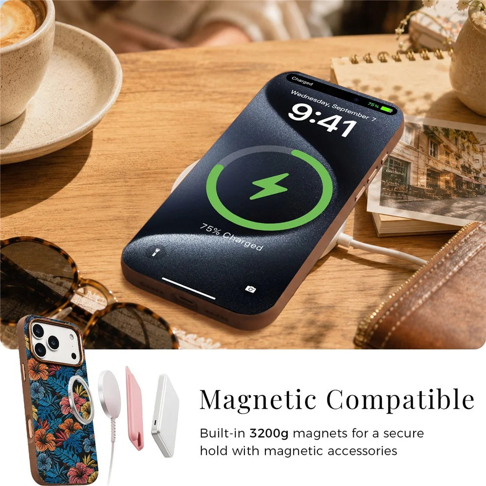 DENIOR for iPhone 18 Pro Max / 17 Pro Max Magnetic Case Retro Aesthetic Design Cork + Leather + TPU Shockproof Phone Cover - Blue - 6