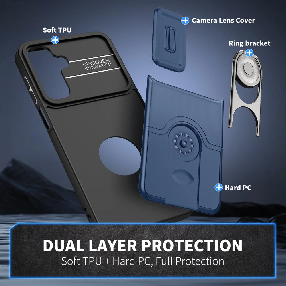 For Samsung Galaxy S24 / Galaxy S25 Case with Slide Camera Cover Kickstand PC + TPU Protective Phone Shell - Blue - 3