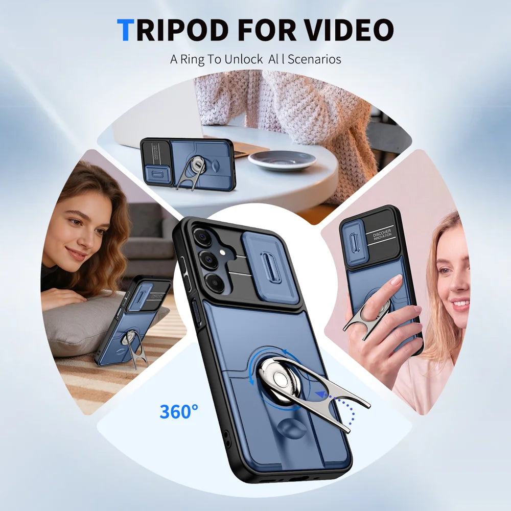 For Samsung Galaxy S24 / Galaxy S25 Case with Slide Camera Cover Kickstand PC + TPU Protective Phone Shell - Blue - 4