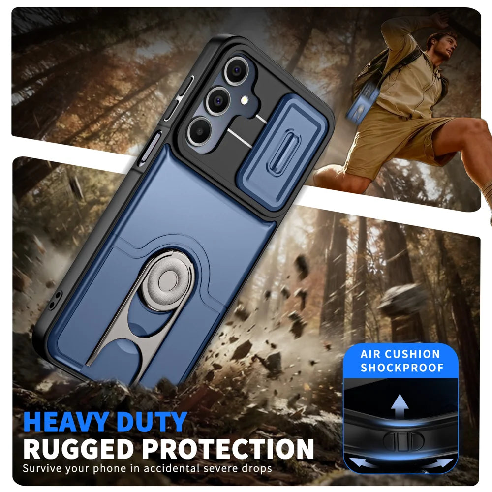 For Samsung Galaxy S24 / Galaxy S25 Case with Slide Camera Cover Kickstand PC + TPU Protective Phone Shell - Blue - 5