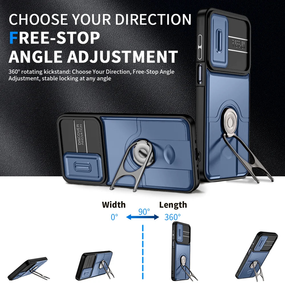 For Samsung Galaxy S24 / Galaxy S25 Case with Slide Camera Cover Kickstand PC + TPU Protective Phone Shell - Blue - 6