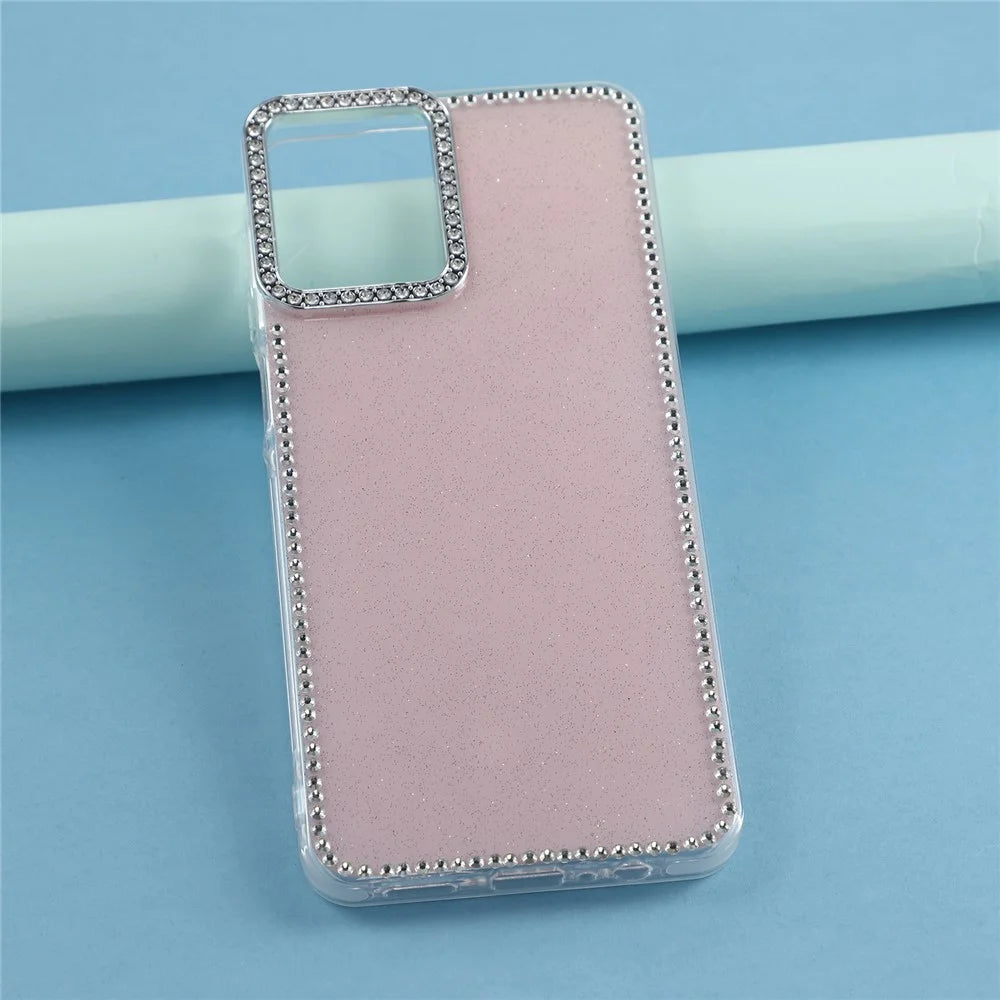 For Samsung Galaxy A07 4G / A07 5G / A06 4G / A06 5G Case Rhinestone Edge Glitter Back TPU + PC IMD Phone Cover - Glitter Light Pink - 2