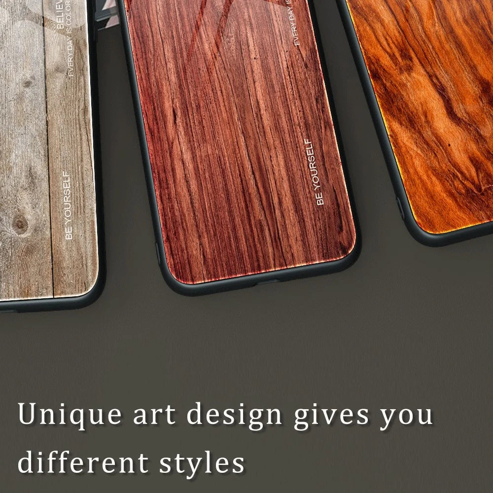 For Samsung Galaxy A04 4G (164.4 x 76.3 x 9.1 mm) Wooden Pattern Back Protector Tempered Glass Shell Phone Case TPU Frame Protective Cover - Black - 7