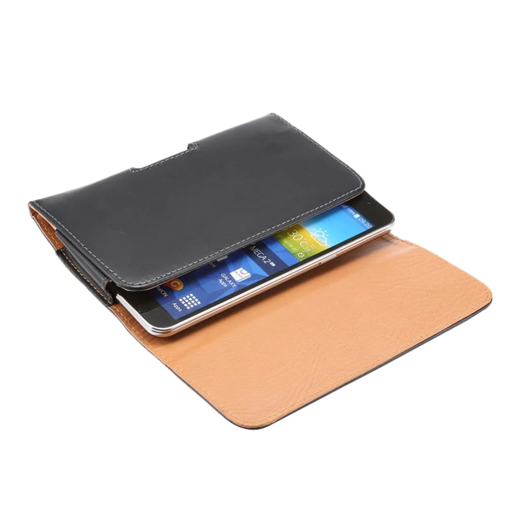 6.1 inch Mobile Phone Carrying Pouch Horizontal Waist Bag PU Leather Belt Hanging Bag with Back Clip - 6