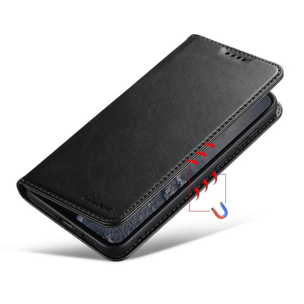 SUTENI For Samsung Galaxy S23 Wallet Design Full Coverage Automatic Closing Flip PU Leather+TPU Cover Case with Stand - Black - 4
