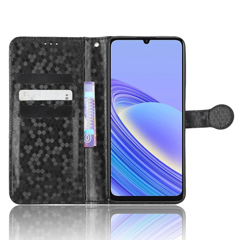 For TCL 40 SE Wrist Strap Phone Shell Dot Pattern Imprinted Phone Cover PU Leather Shockproof Wallet Stand Case - Black - 2