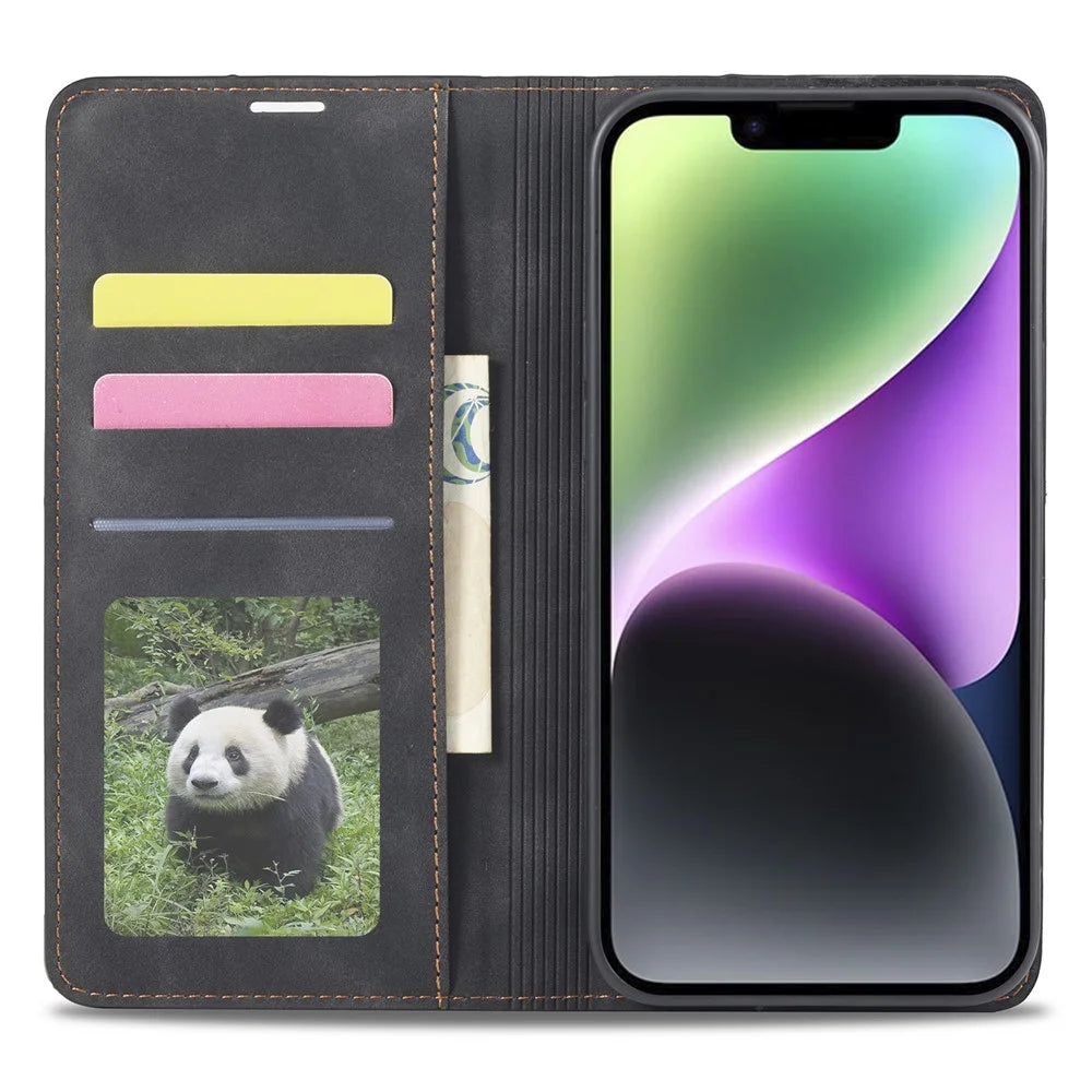 FORWENW for iPhone 14 Fantasy Series Cell Phone Cover Skin-friendly Leather Stand Wallet Drop-proof Flip Phone Case - Black - 2