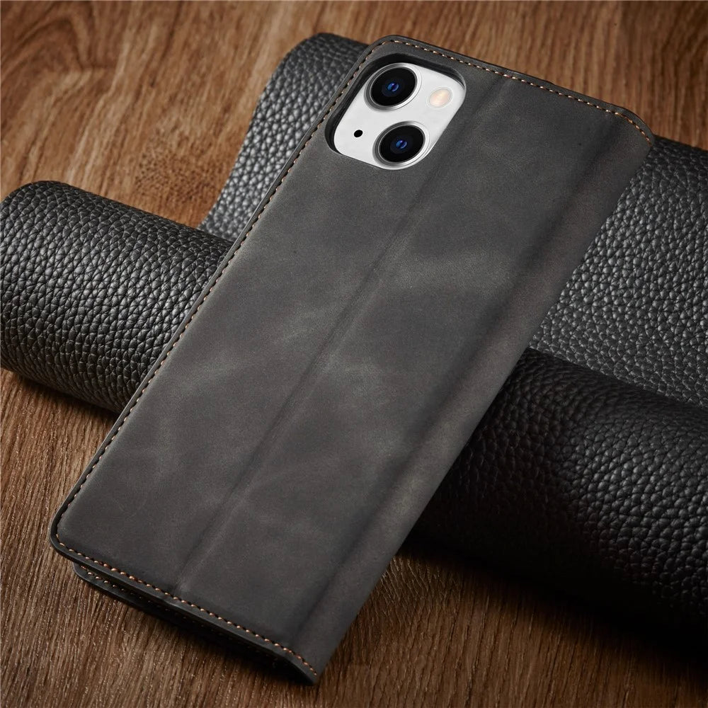 FORWENW for iPhone 14 Fantasy Series Cell Phone Cover Skin-friendly Leather Stand Wallet Drop-proof Flip Phone Case - Black - 5