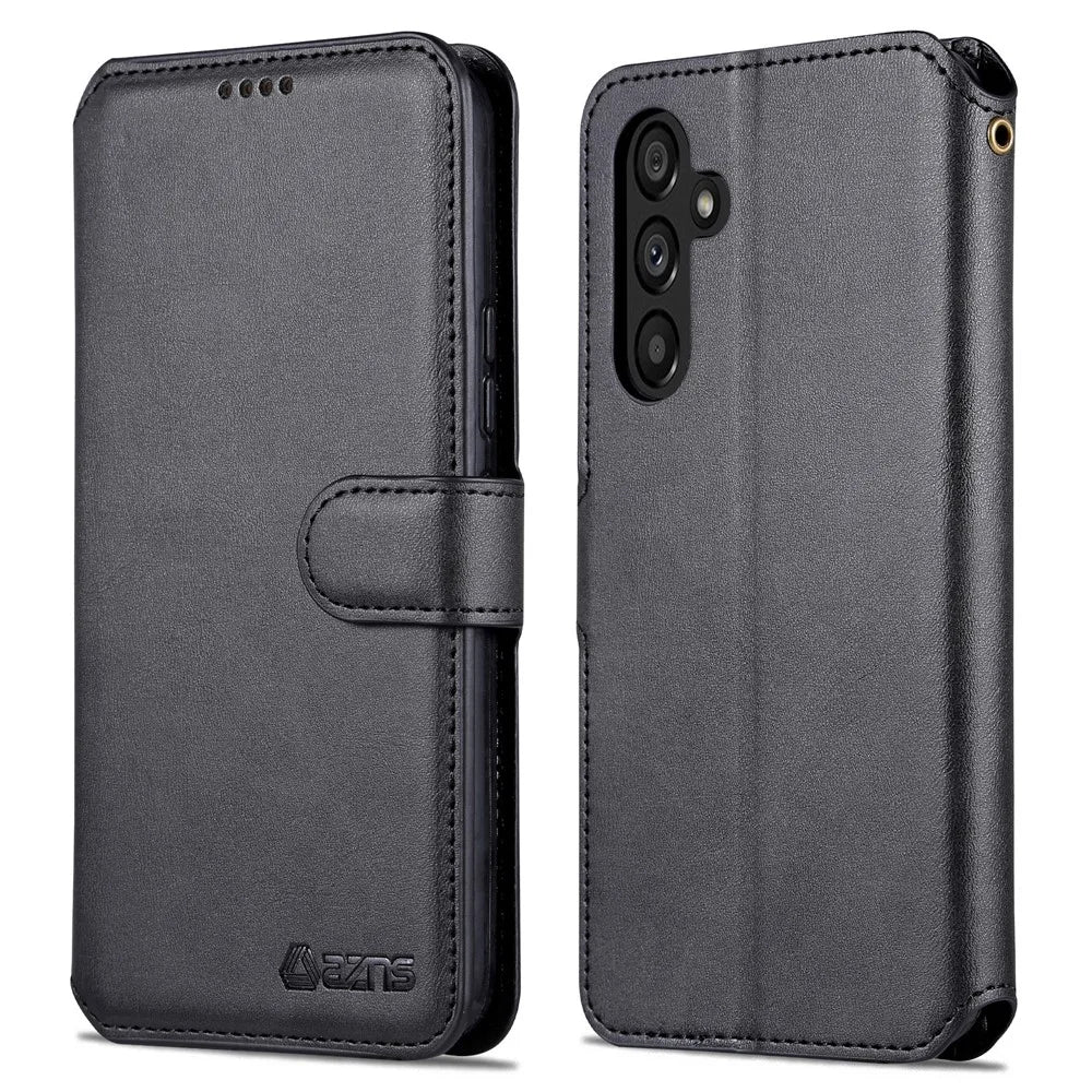 AZNS For Samsung Galaxy A34 5G Calf Texture Leather Phone Cover with Wallet Stand Anti-drop Case - Black - 1