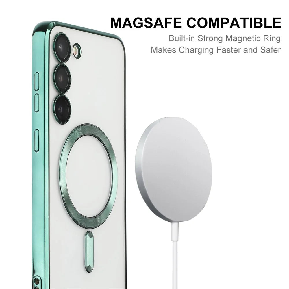 ENKAY HAT PRINCE For Samsung Galaxy S23+ Magnetic Phone Case Electroplating Clear Phone TPU Cover Lens Protection - Green - 2