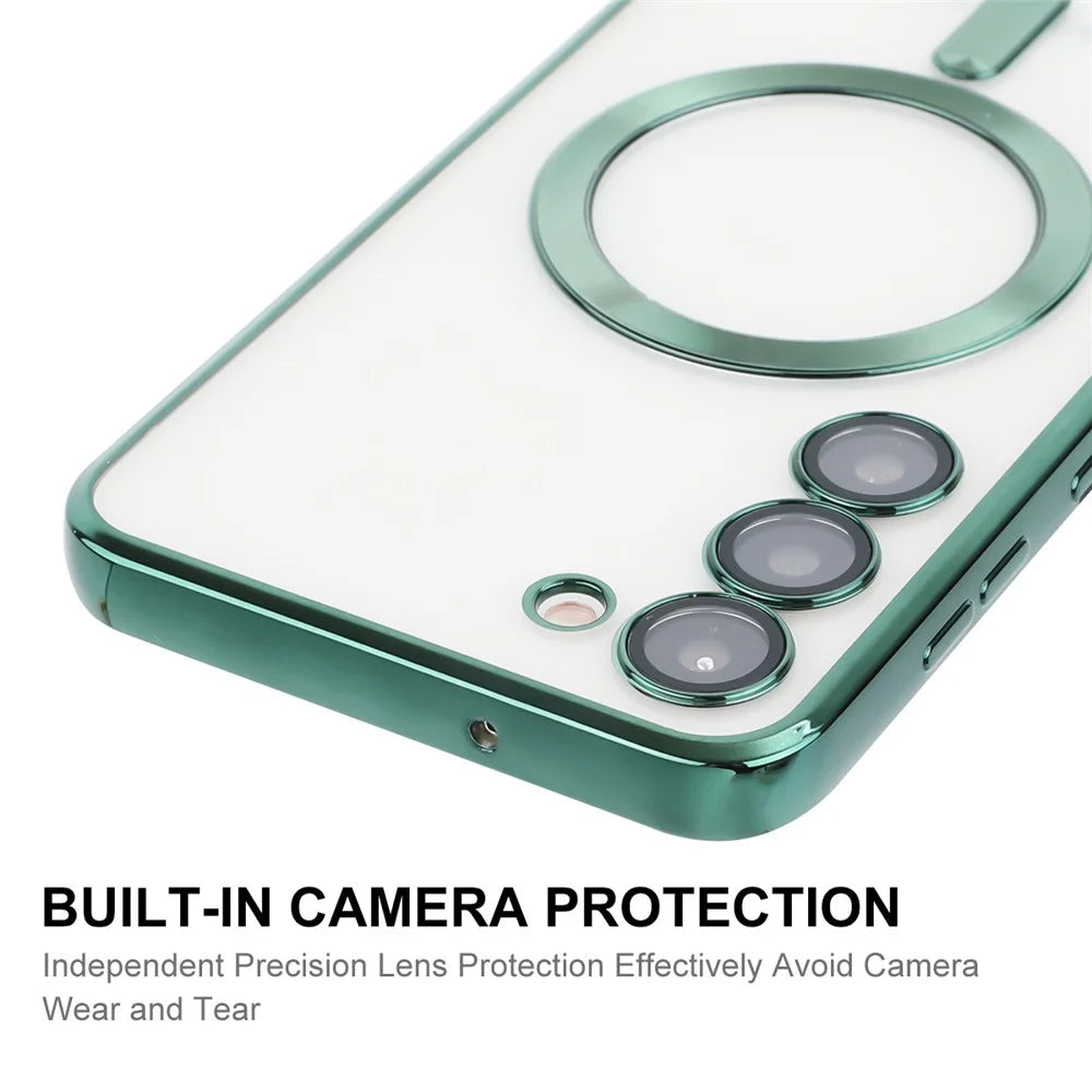 ENKAY HAT PRINCE For Samsung Galaxy S23+ Magnetic Phone Case Electroplating Clear Phone TPU Cover Lens Protection - Green - 4