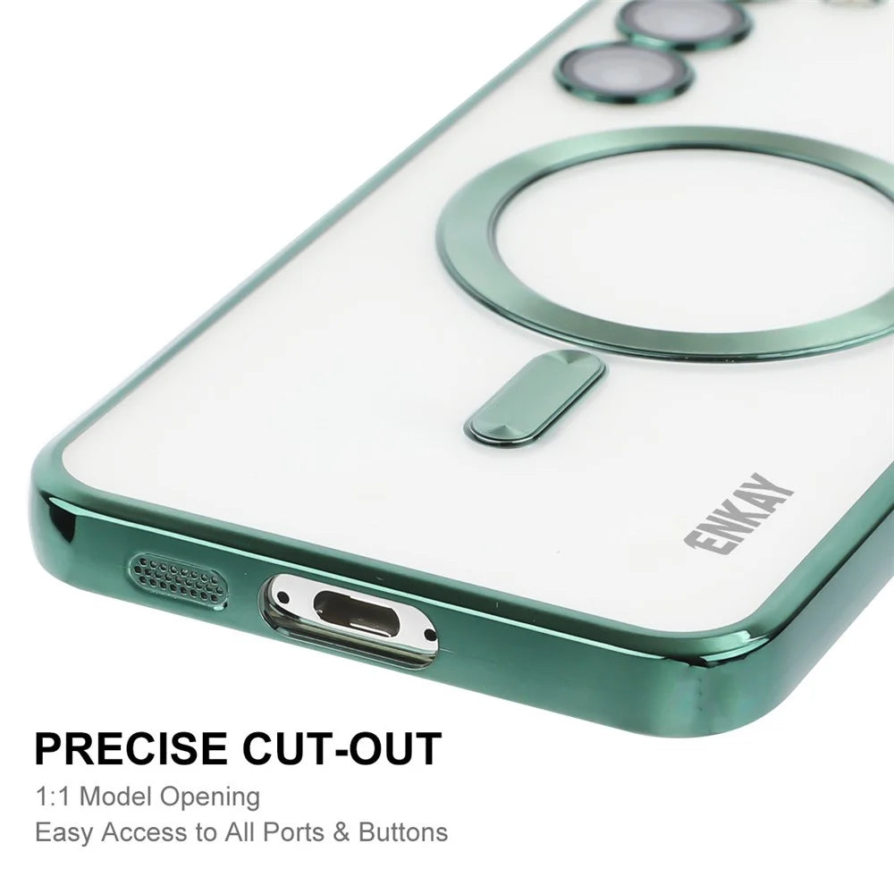 ENKAY HAT PRINCE For Samsung Galaxy S23+ Magnetic Phone Case Electroplating Clear Phone TPU Cover Lens Protection - Green - 5