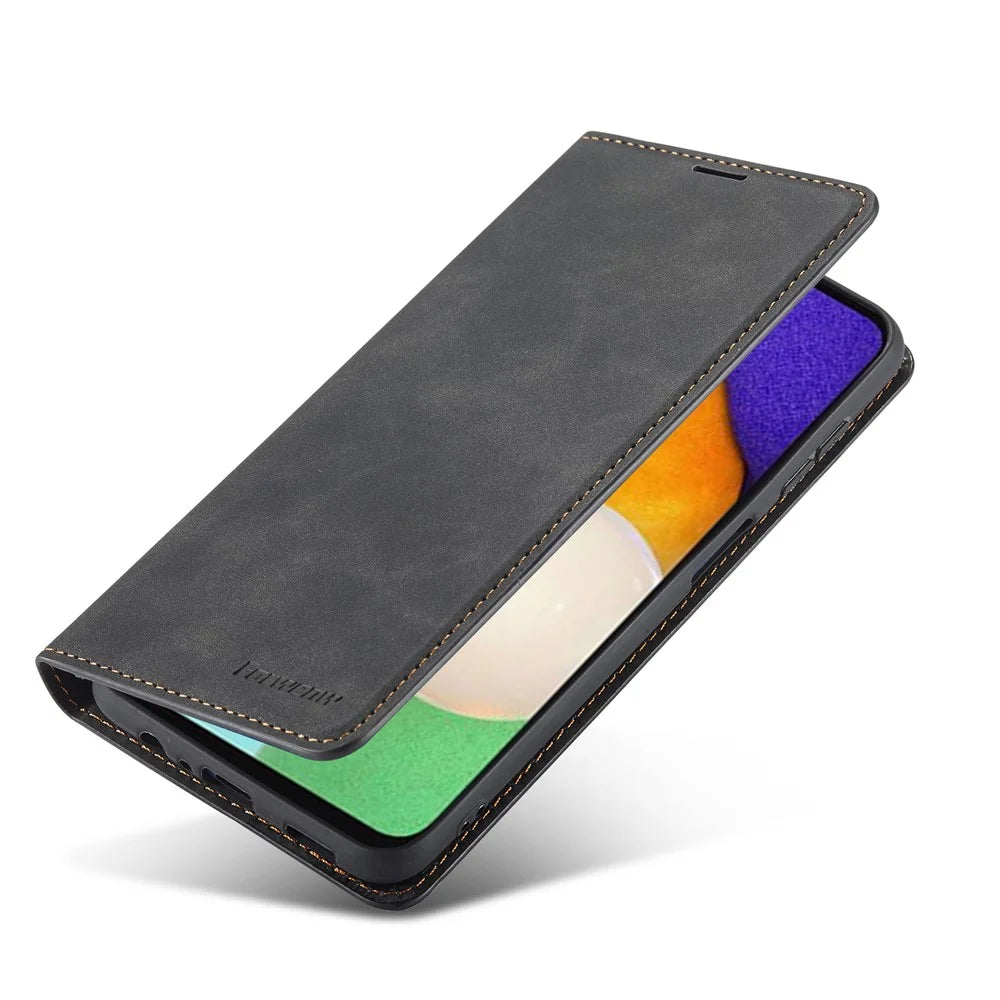 FORWENW Fantasy Series for Samsung Galaxy A54 5G Skin-touch Leather Phone Cover Anti-drop Stand Wallet Case - Black - 4