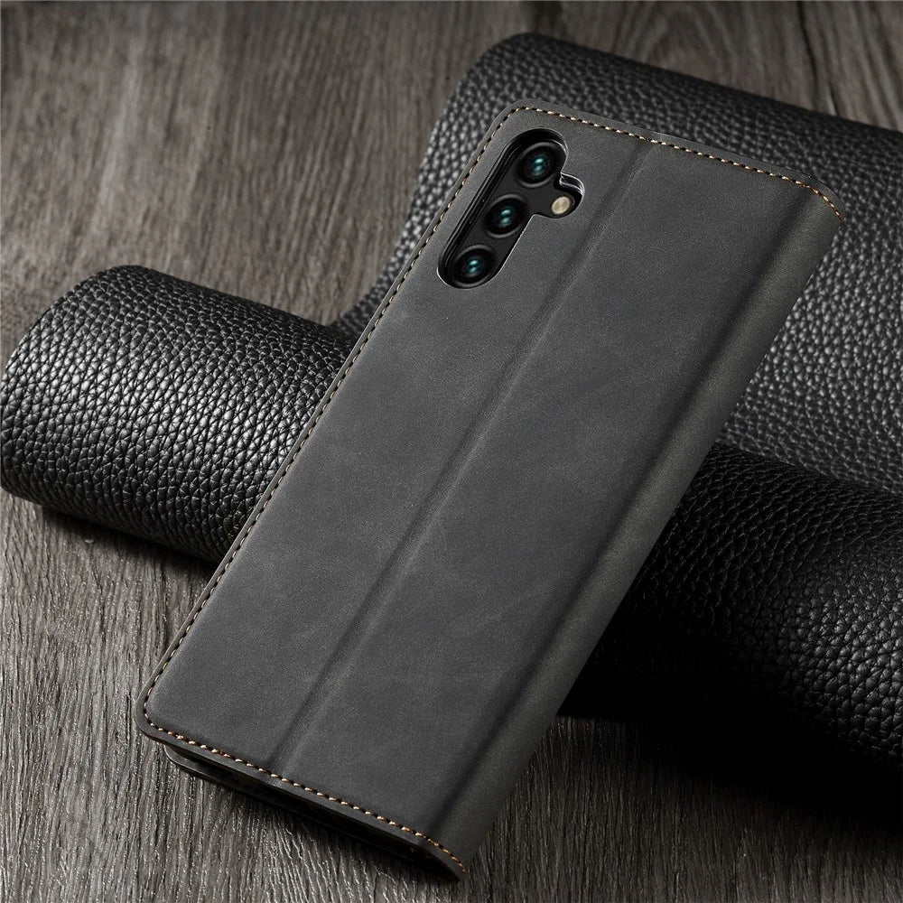 FORWENW Fantasy Series for Samsung Galaxy A54 5G Skin-touch Leather Phone Cover Anti-drop Stand Wallet Case - Black - 5