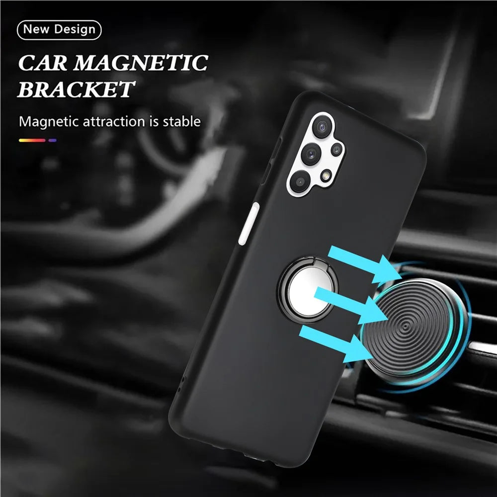 For Samsung Galaxy A13 4G / 5G / A04s 4G (164.7mm) / A04 4G (164.4mm) / M13 5G Phone Back Matte TPU Cover with Ring Kickstand - Black - 3