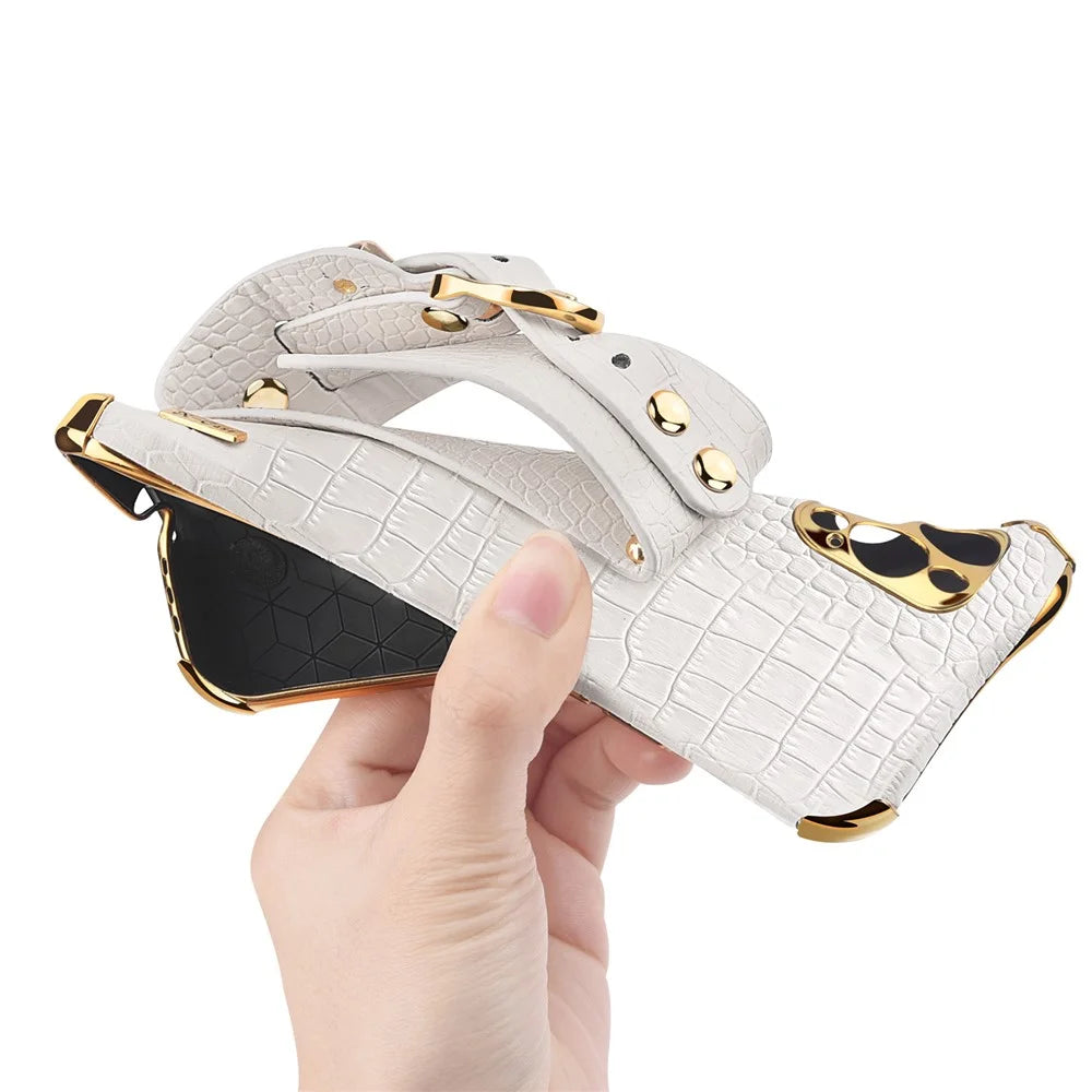 For Samsung Galaxy Note20 Ultra / Note20 Ultra 5G Crocodile Texture Anti-scratch Phone Case Hand Strap Kickstand PU Leather Coated TPU Cover - White - 5