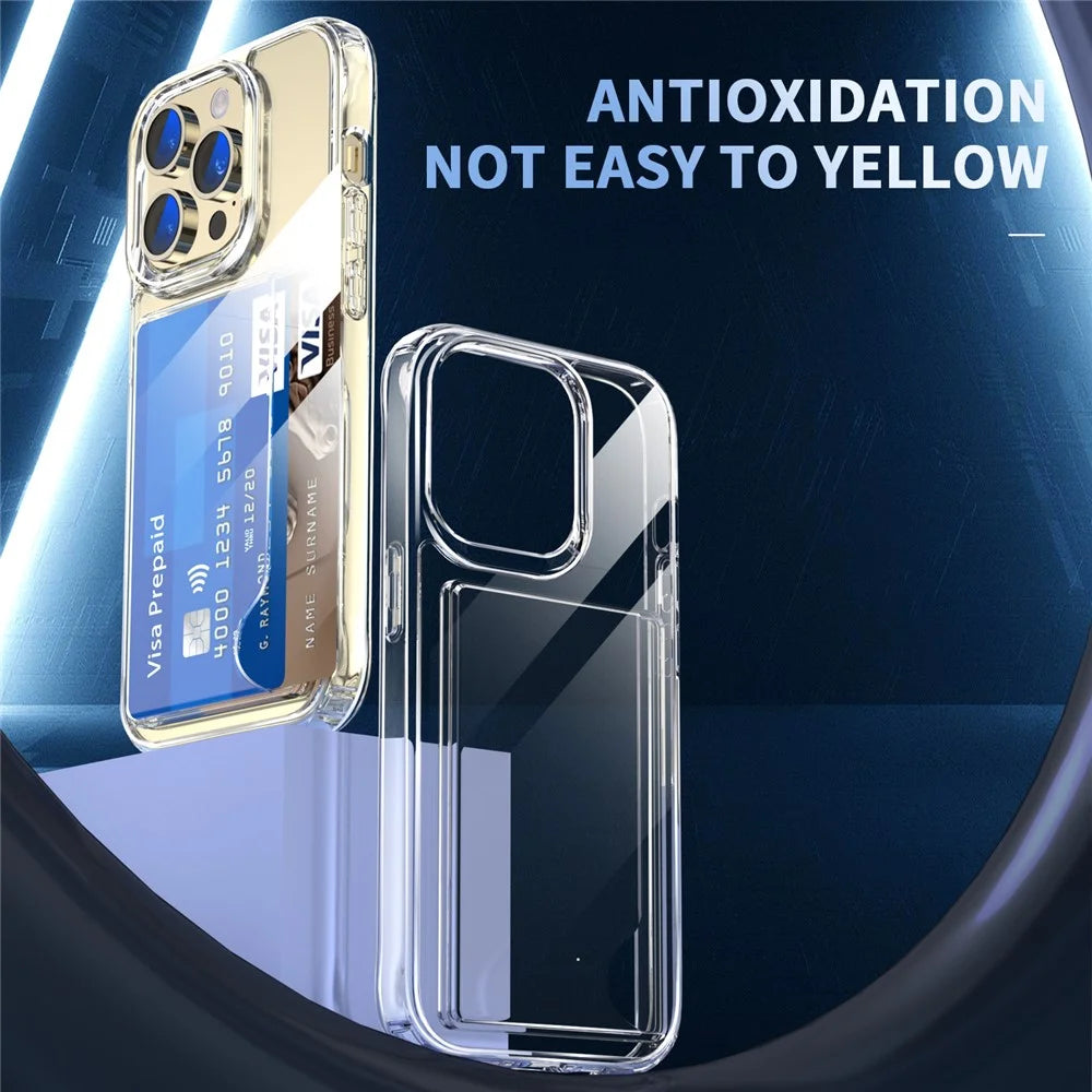 For iPhone 13 Pro Max Card Holder Clear Phone Case Anti-drop Corner TPU + Acrylic Cover - 2