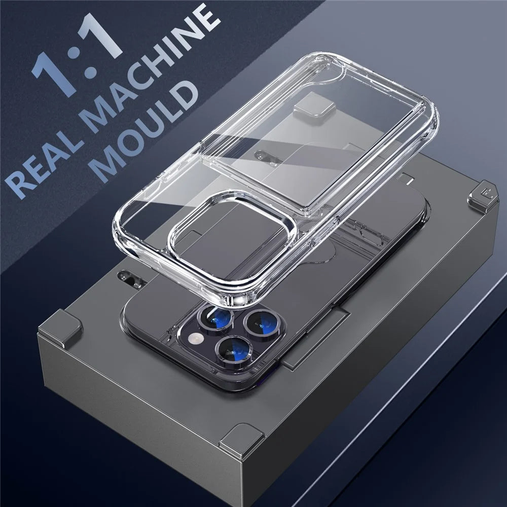 For iPhone 13 Pro Max Card Holder Clear Phone Case Anti-drop Corner TPU + Acrylic Cover - 5