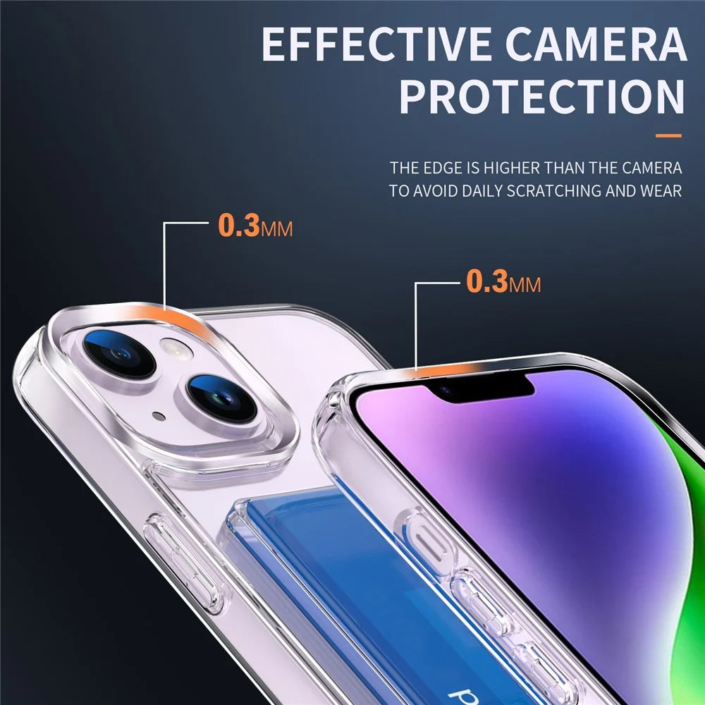 Clear Phone Case for iPhone 14 , Airbag Corner Card Holder TPU + Acrylic Phone Cover - 3