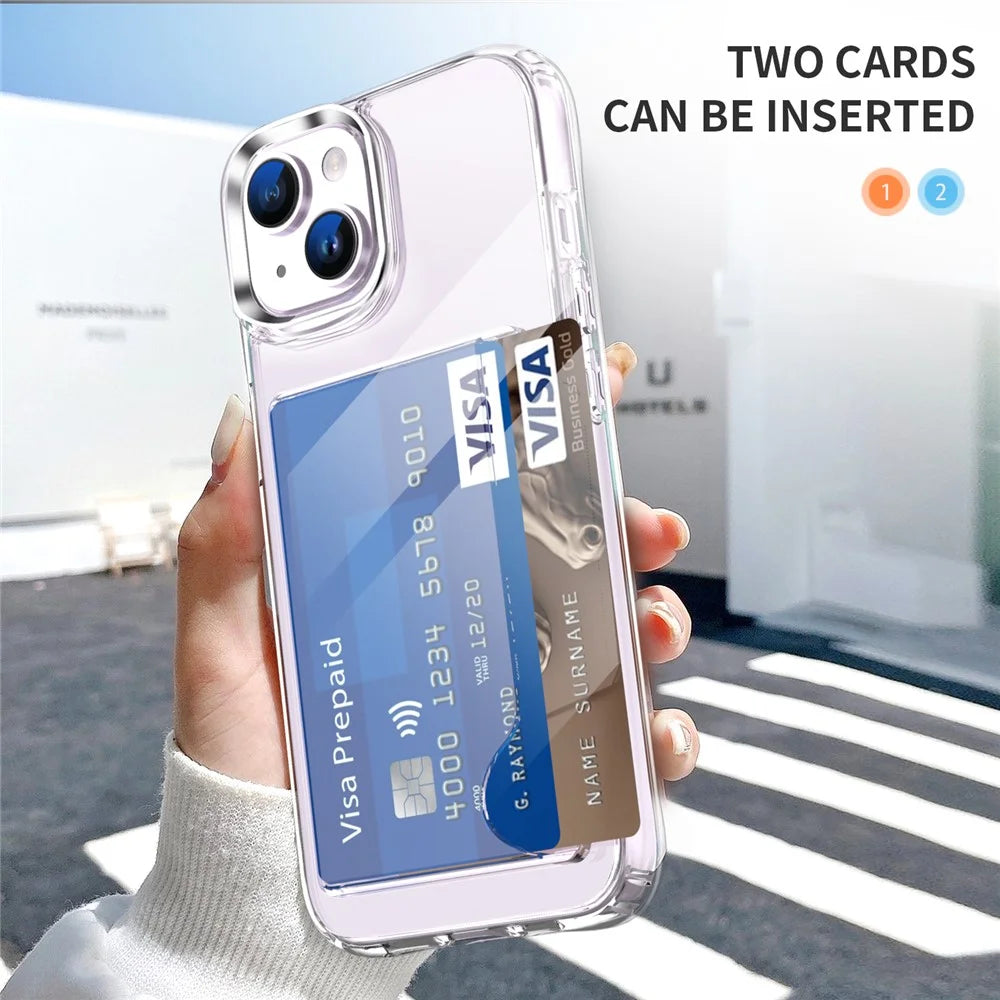 Clear Phone Case for iPhone 14 , Airbag Corner Card Holder TPU + Acrylic Phone Cover - 4